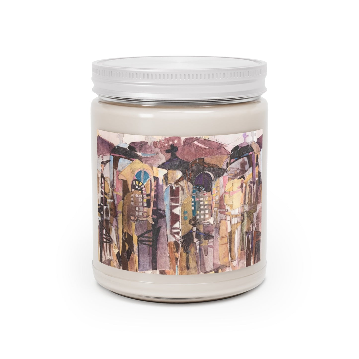 9oz Eco-FriendlyScented or Unscented Soy Wax Candle Jar  with 'San Francisco De Asis' Southwestern Artwork by American Artist Barbara Cleary-0