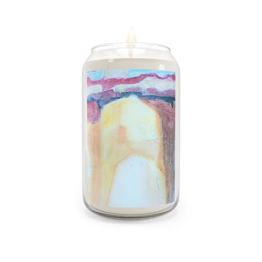 13.75oz Eco-Friendly Scented or Unscented Soy Wax Candle Jar with 'Southwest Mixed Media' Abstract Artwork by American Artist Barbara Cleary-0