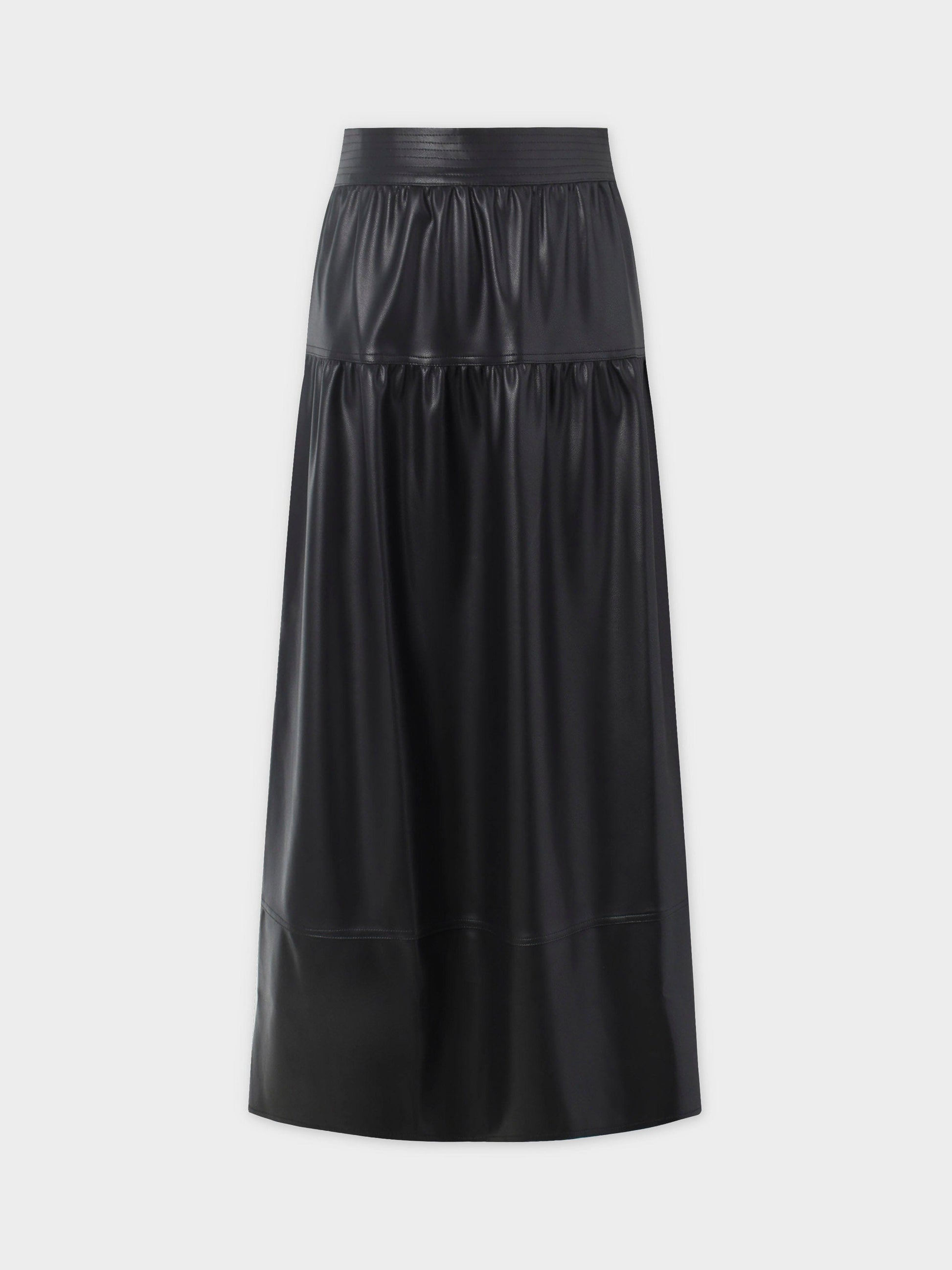 Drop Waist Leather Skirt-Black-1
