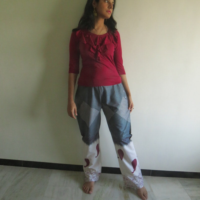 Gray Paisley Straight Cut Drawstring Pajamas-3