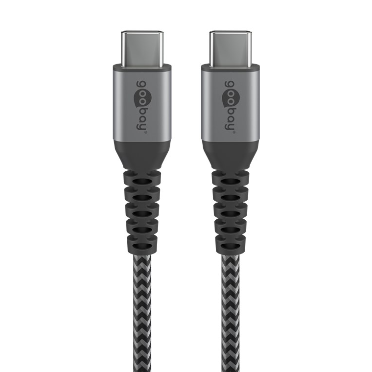 Cablu USB-C - USB-C, 2m, gri/argintiu, textil, Goobay (49303)-0