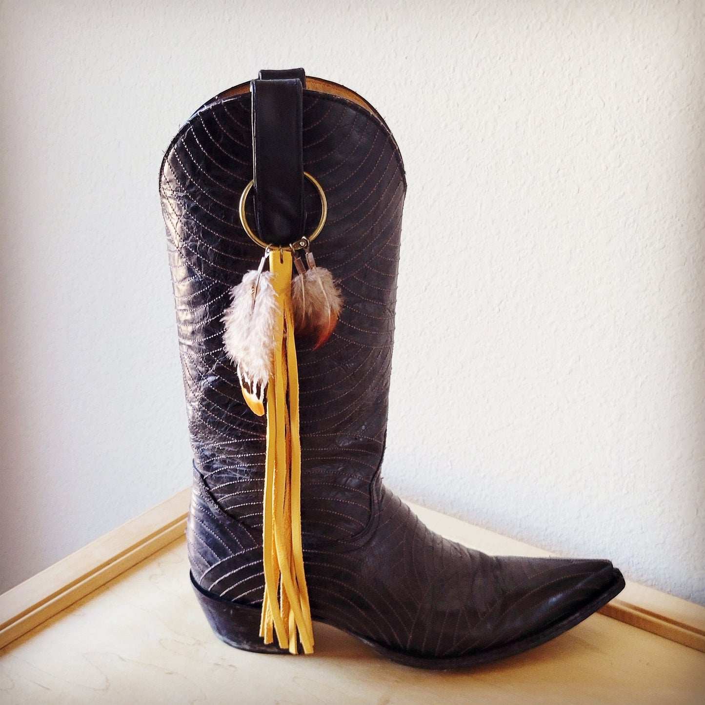 Boho Western Boot Bling Charm with Leather Fringe 500d-2