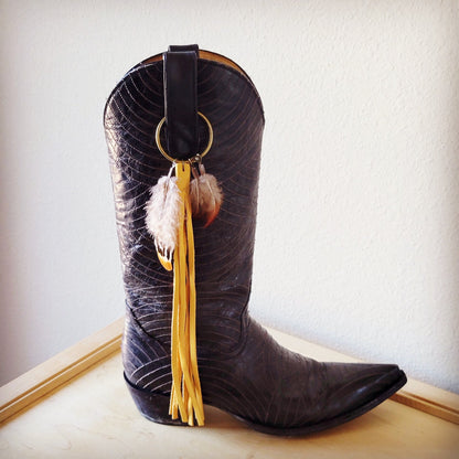 Boho Western Boot Bling Charm with Leather Fringe 500d-2