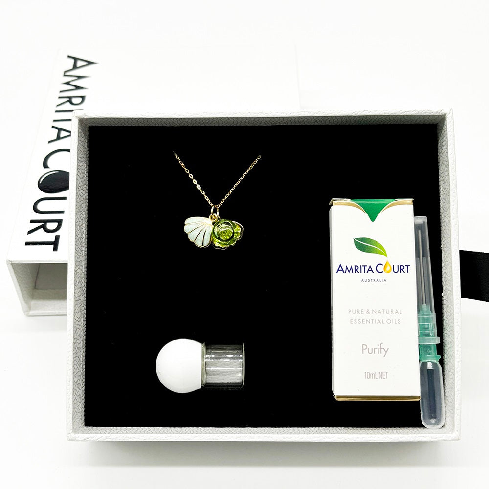 Green Shell Murano Aroma Necklace - Electric Lime | Energy & Healing | Diffuse on the go | 925 Silver-4