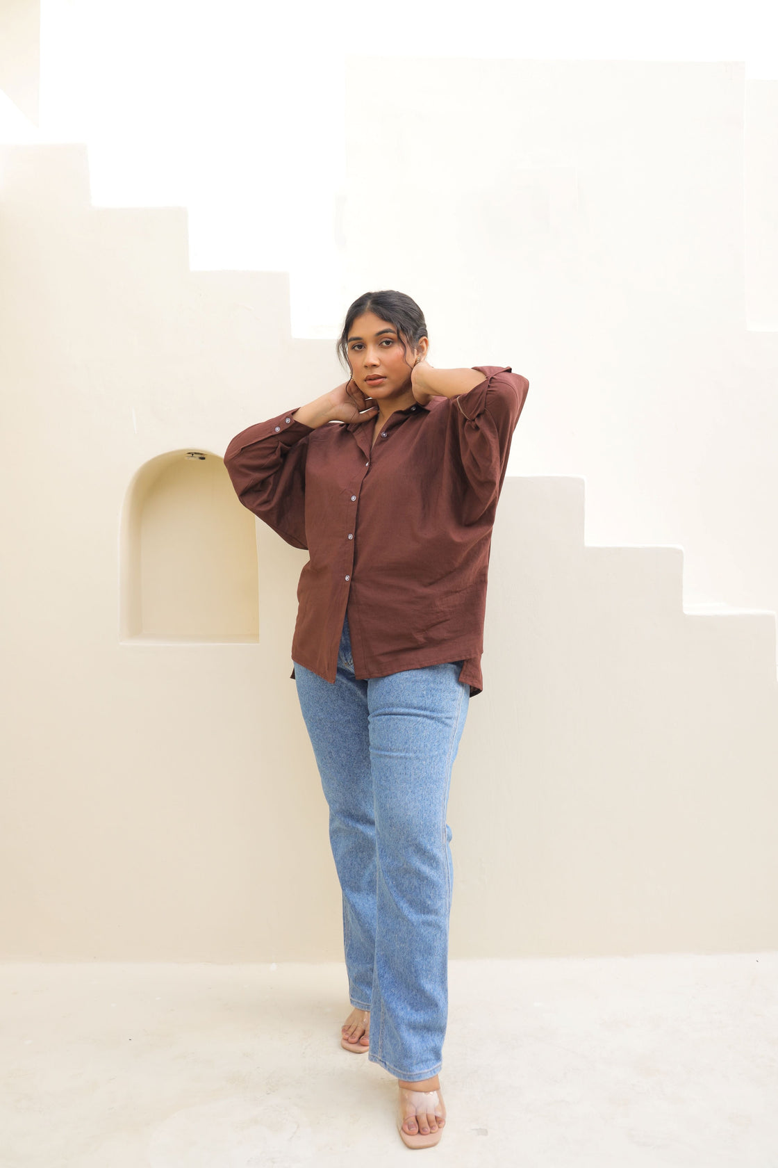 Chic Oversized Brown Linen Shirt-3