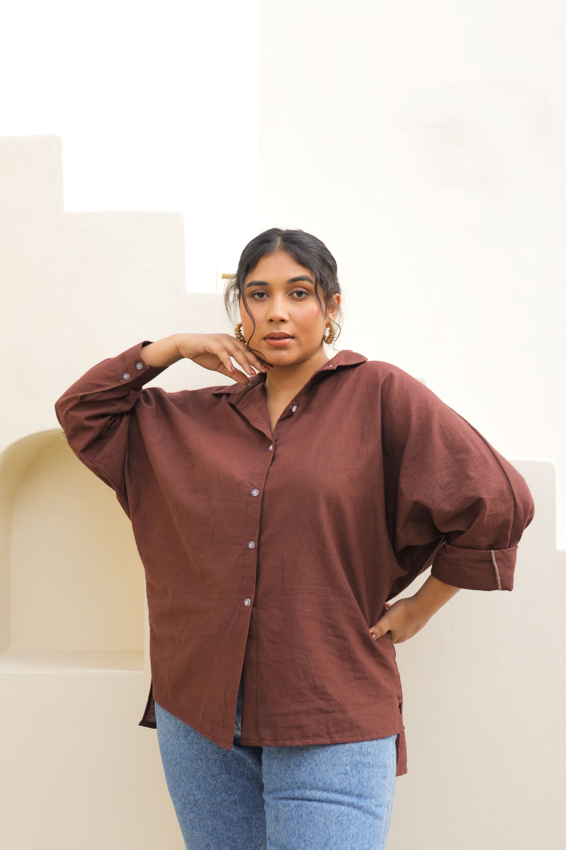 Chic Oversized Brown Linen Shirt-1