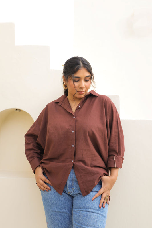 Chic Oversized Brown Linen Shirt-0