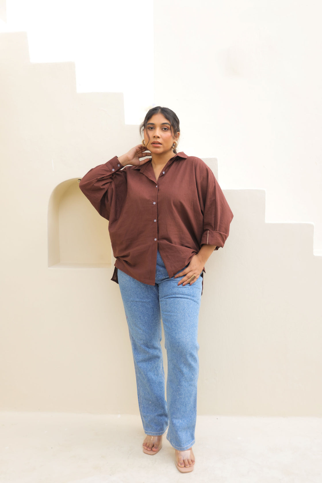 Chic Oversized Brown Linen Shirt-2