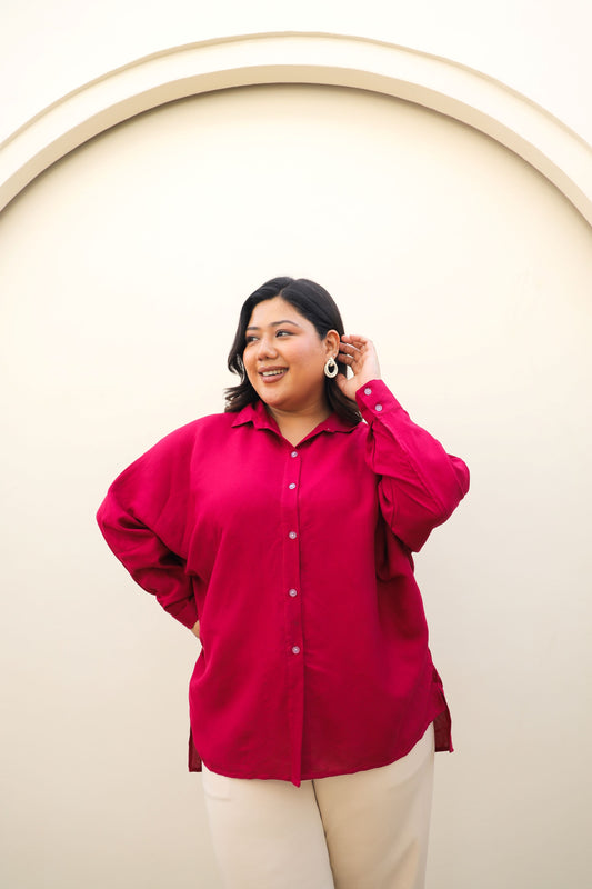 Berry Pink Rayon Button-Down Shirt-0