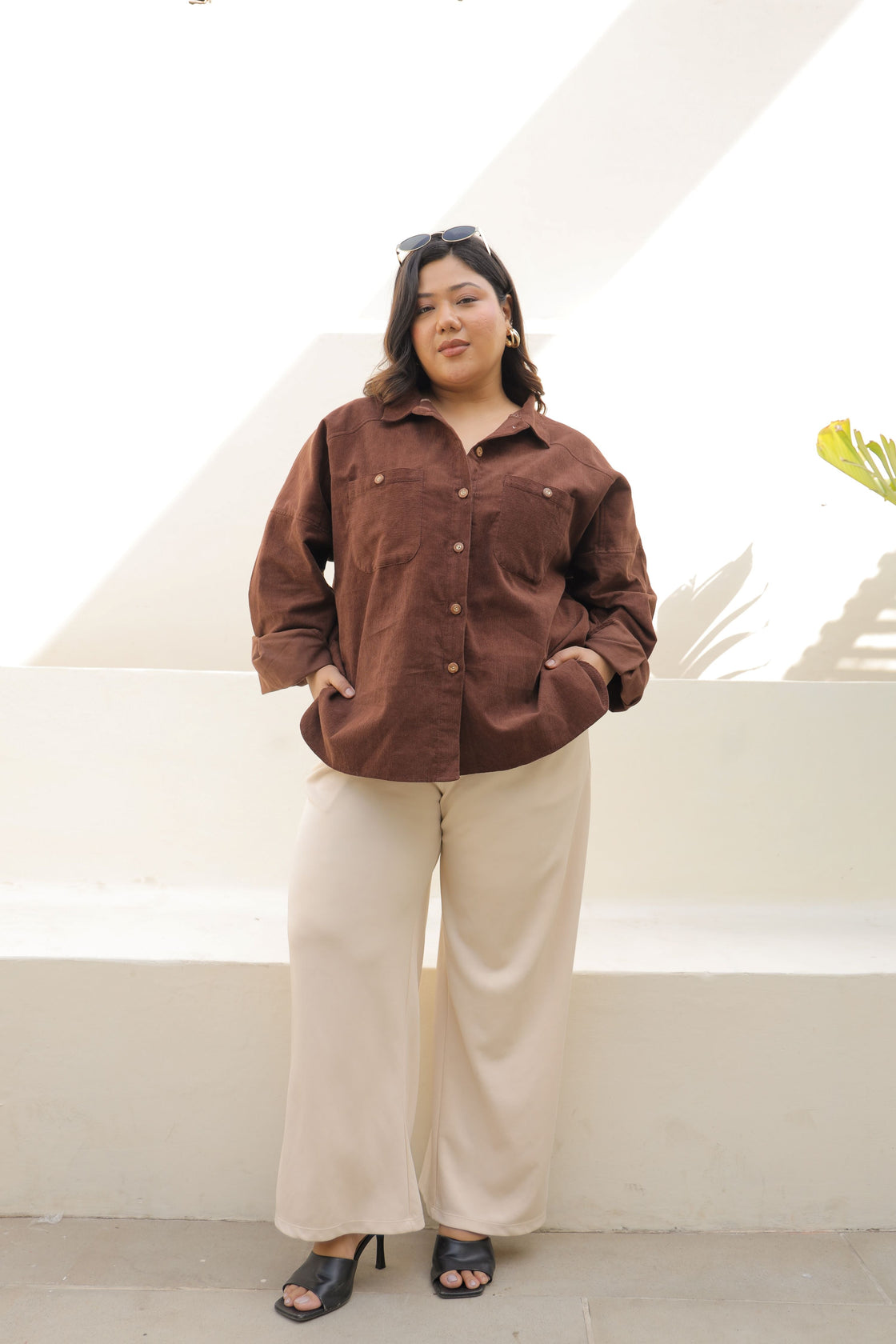 Chocolate Brown Corduroy Jacket with Double Pockets-1