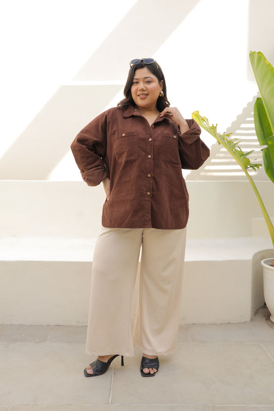 Chocolate Brown Corduroy Jacket with Double Pockets-0