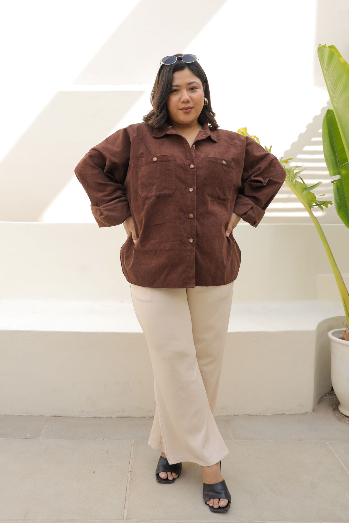 Chocolate Brown Corduroy Jacket with Double Pockets-2