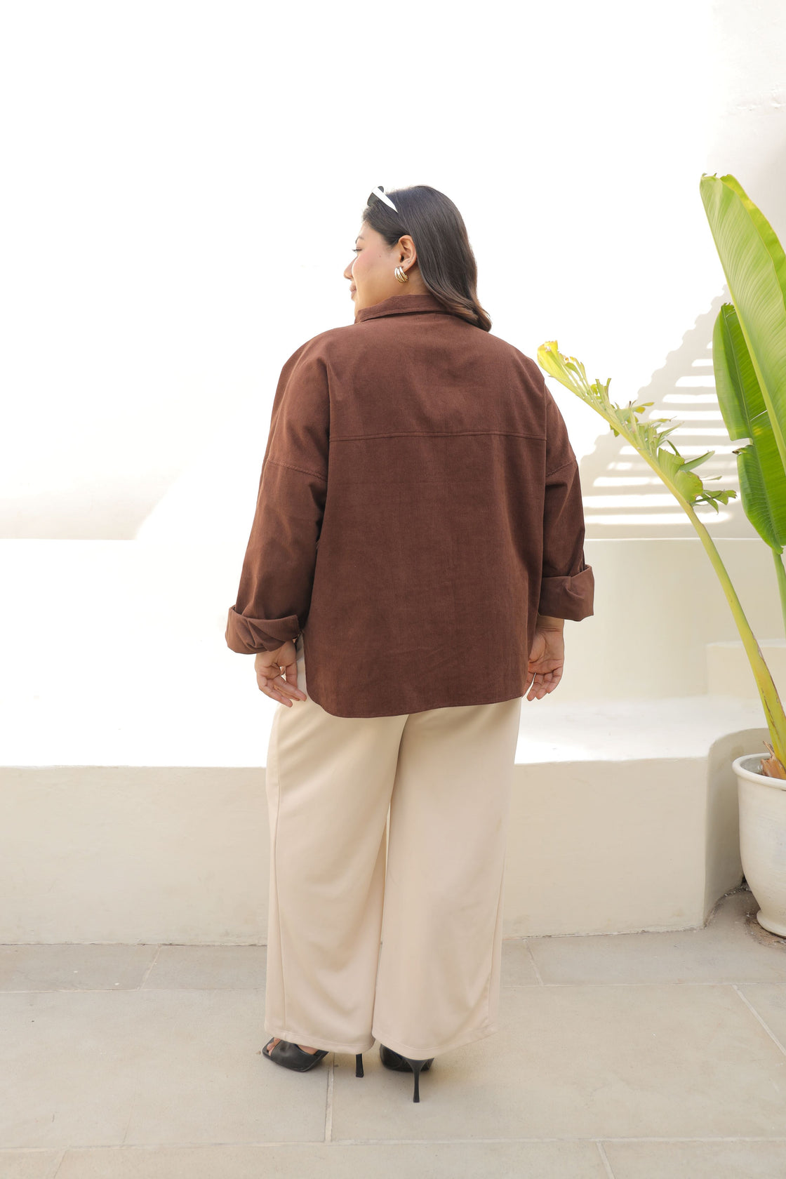 Chocolate Brown Corduroy Jacket with Double Pockets-4