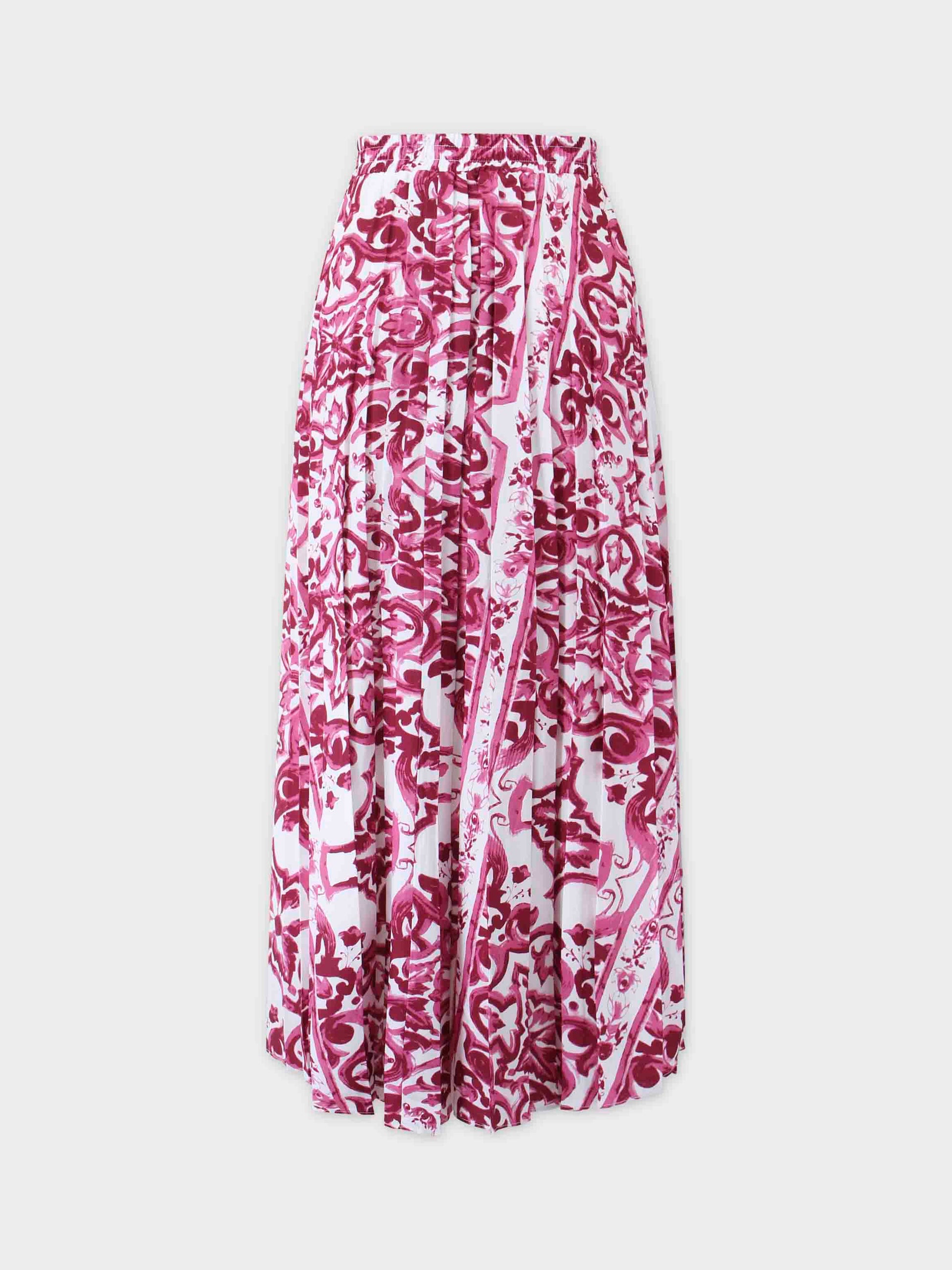Covered Band Pleated Skirt 37"-Pink Picasso-1