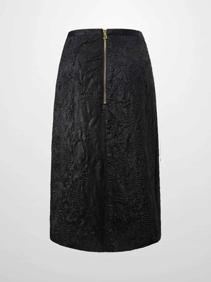 Embossed Inverted Pleat Skirt-Black-2