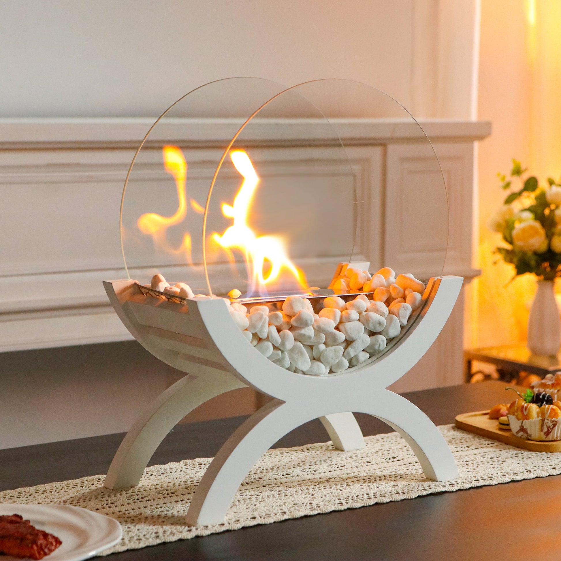 JHY DESIGN Round Tabletop Firepit 43cm H – Bio Ethanol, Ventless, Indoor/Outdoor-0