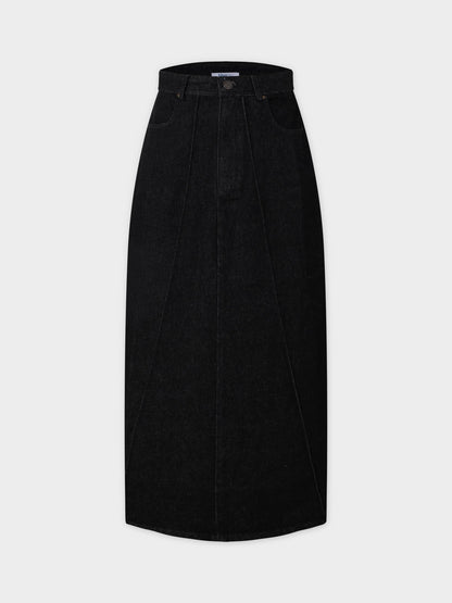 Denim Seamed Skirt-Deep Black-0