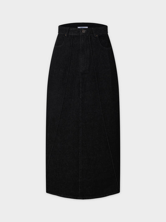 Denim Seamed Skirt-Deep Black-0