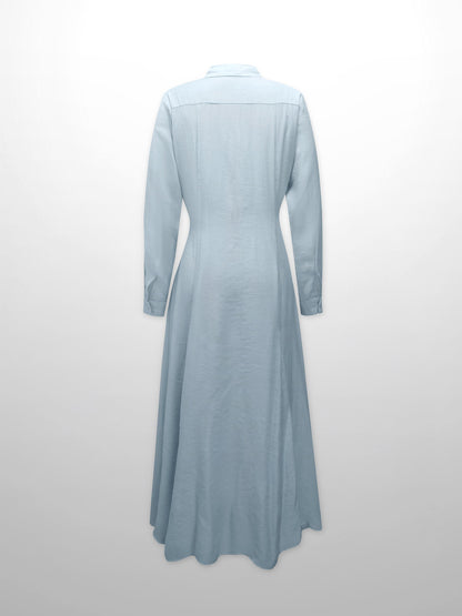 Collared A-Line Shirtdress-Soft Pleat Light Blue-2