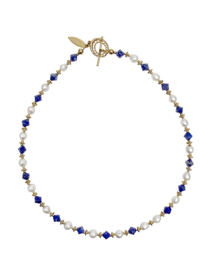 Blue Lapis With Freshwater Pearls Choker Necklace PB012-1