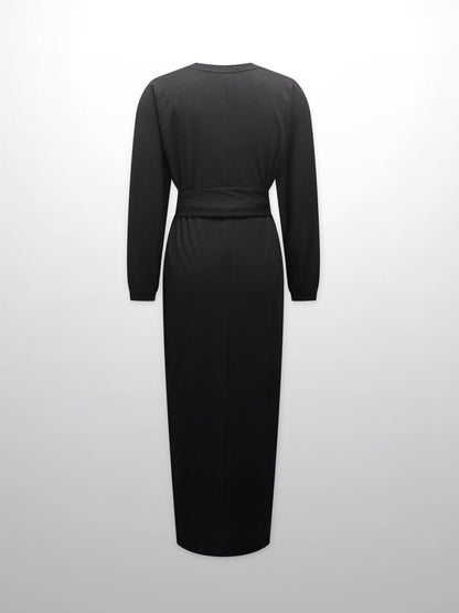 Wrap Tie T-Shirt Maxi Dress-Black-1