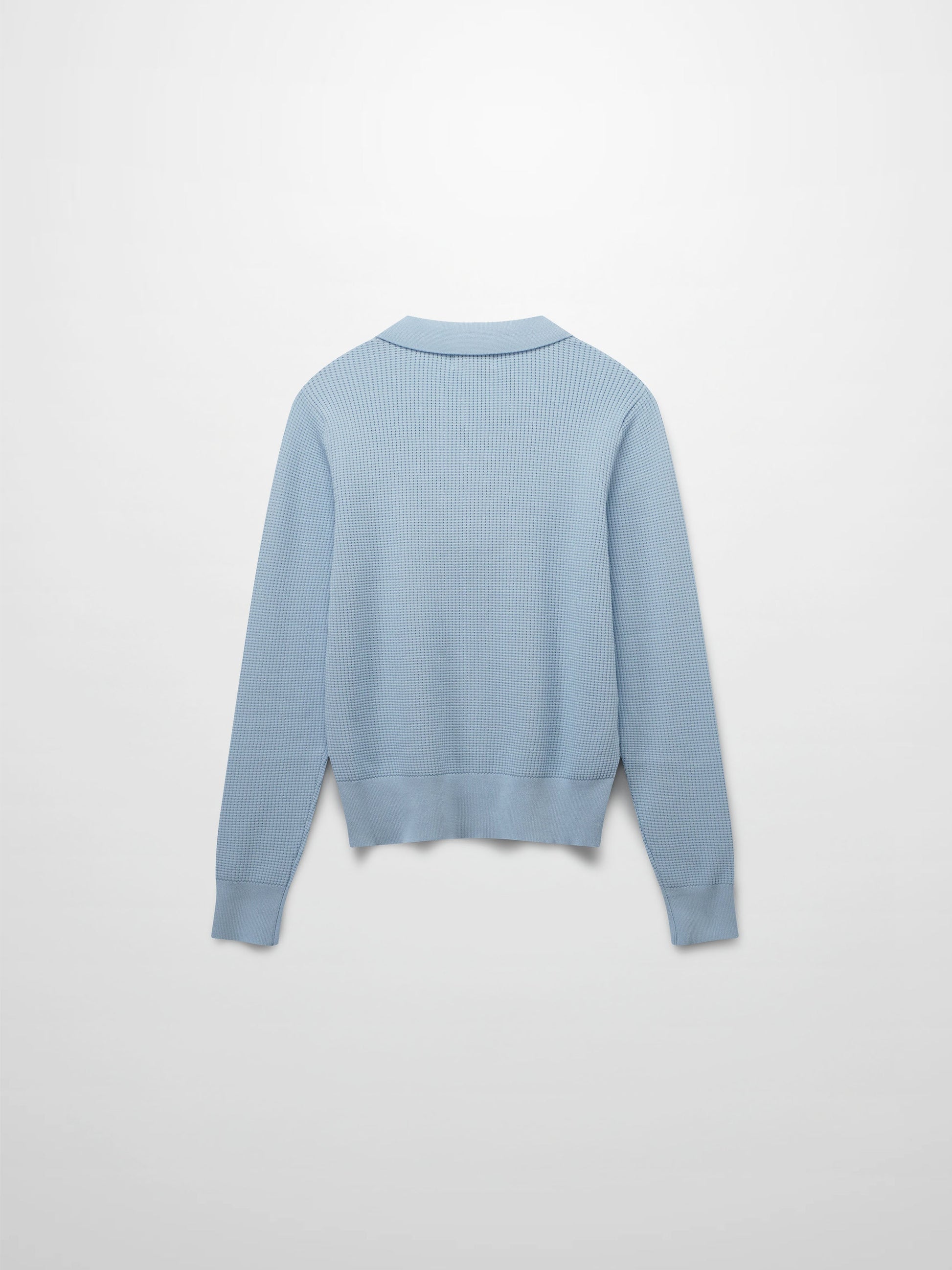 Waffle Collared Sweater-Light Blue-1