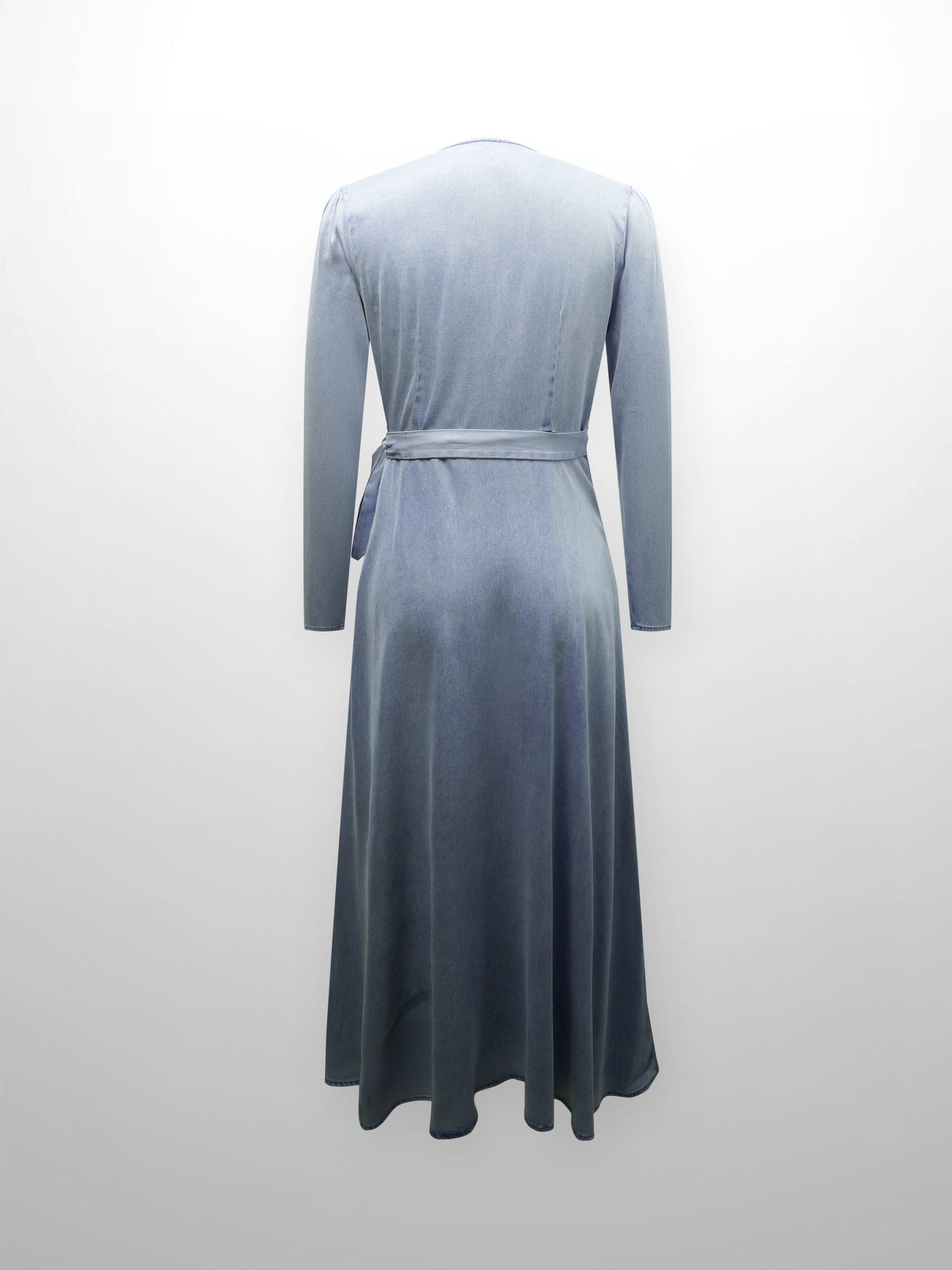 Chambray Denim Wrap Dress-Blue-2