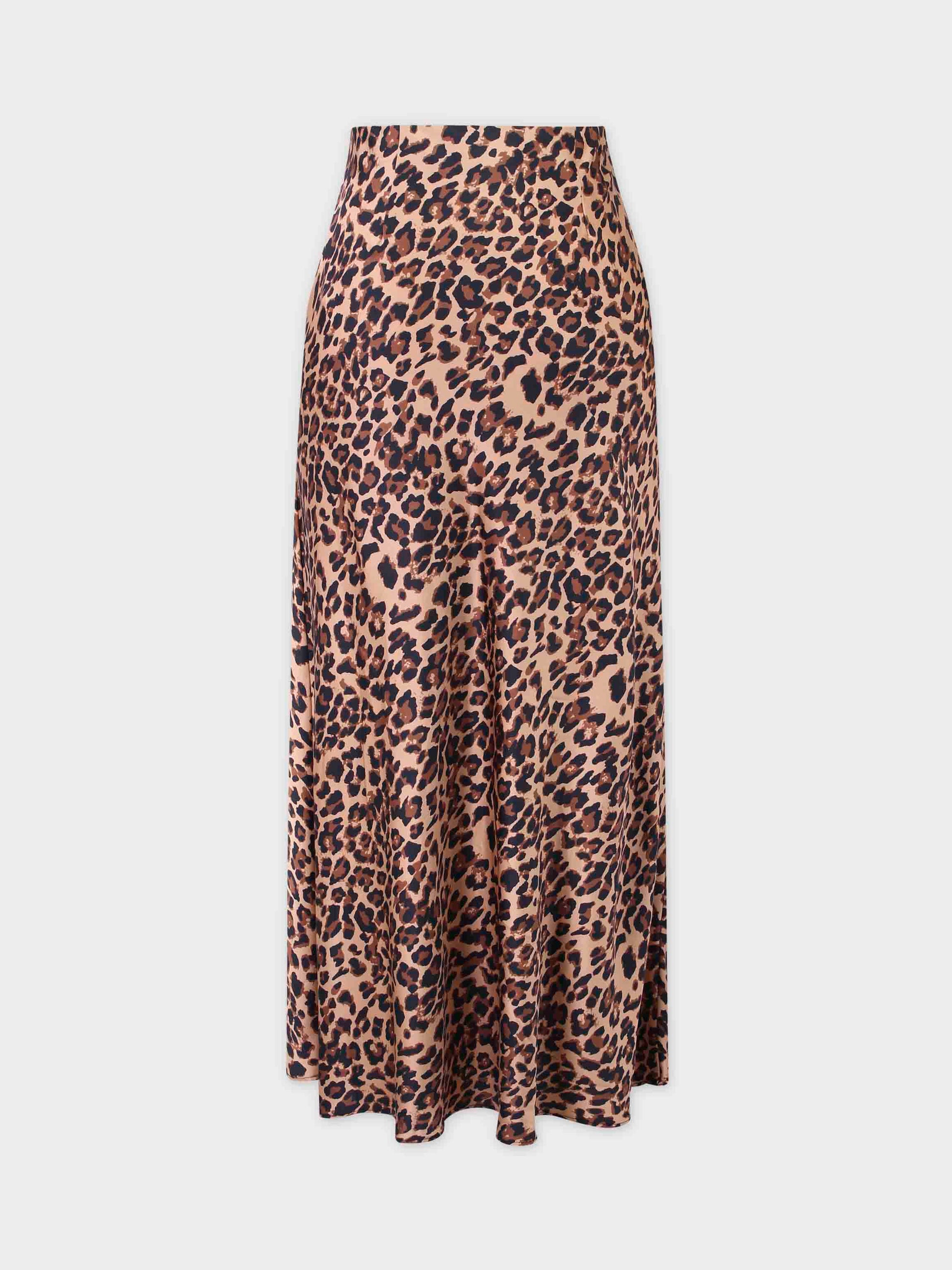 Printed Satin Slip Skirt-Brown Leopard-2