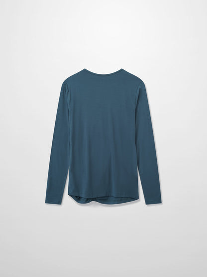 Curved Gathered Detailed T-Shirt-Denim Blue-2