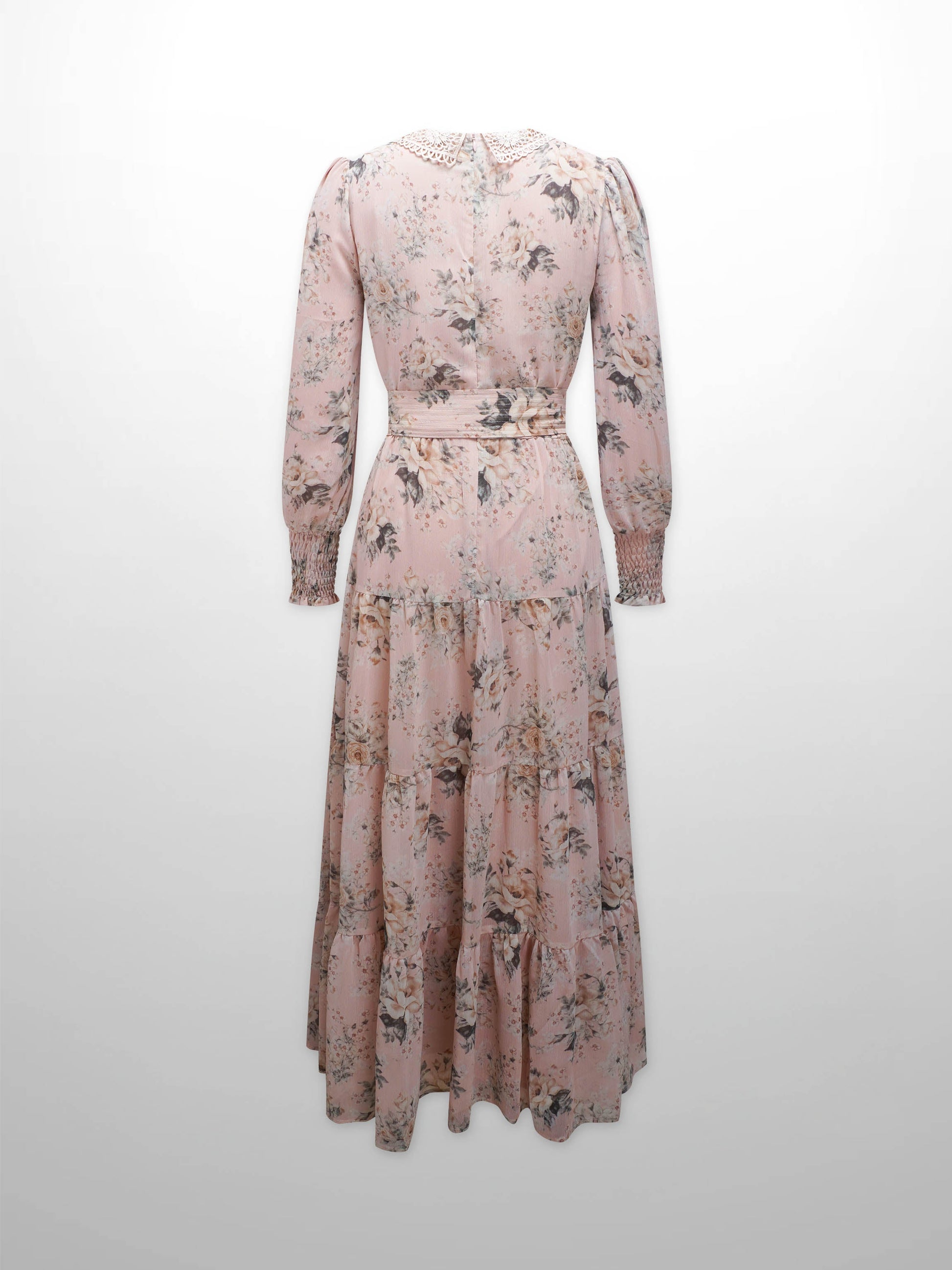 Collared Belted Tiered Dress-Vintage Floral-2