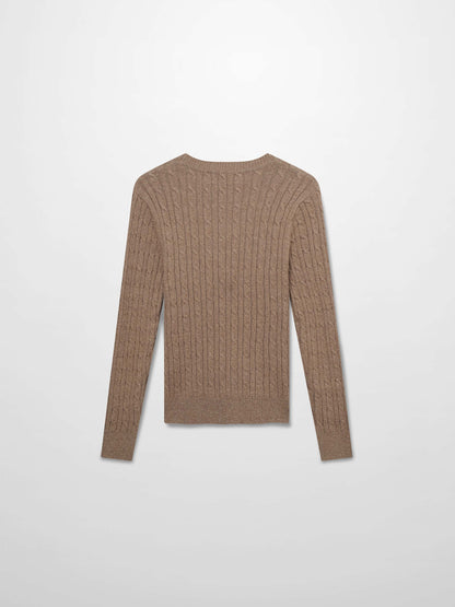 Crew Neck Cable Sweater-Heathered Camel-1