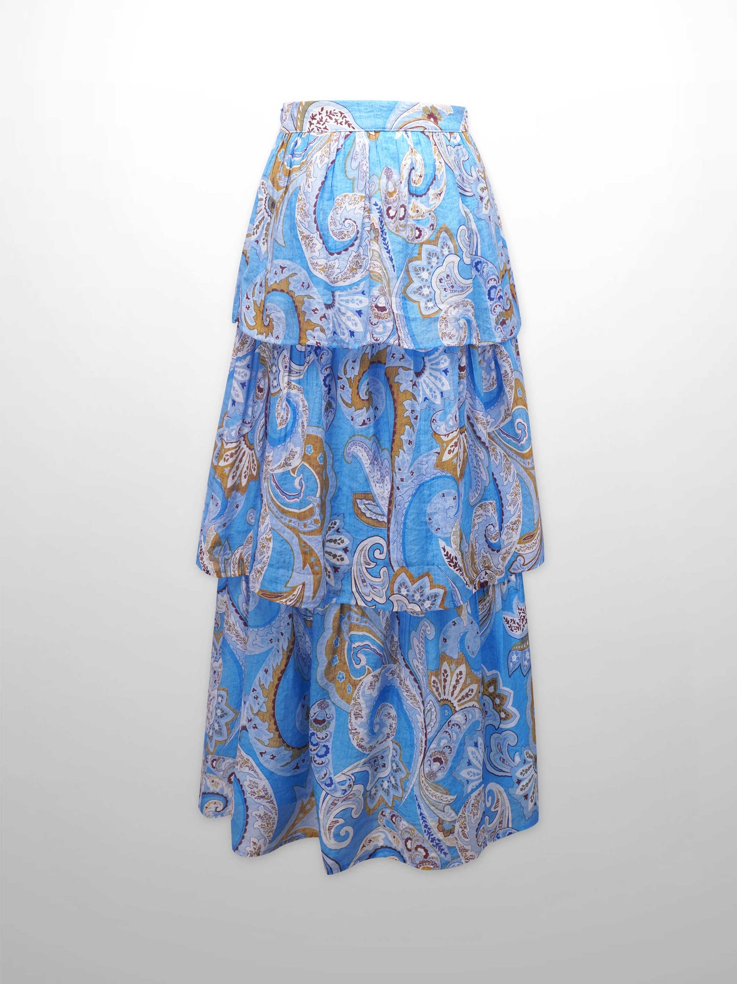 Layered Skirt-Light Blue Paisley-1