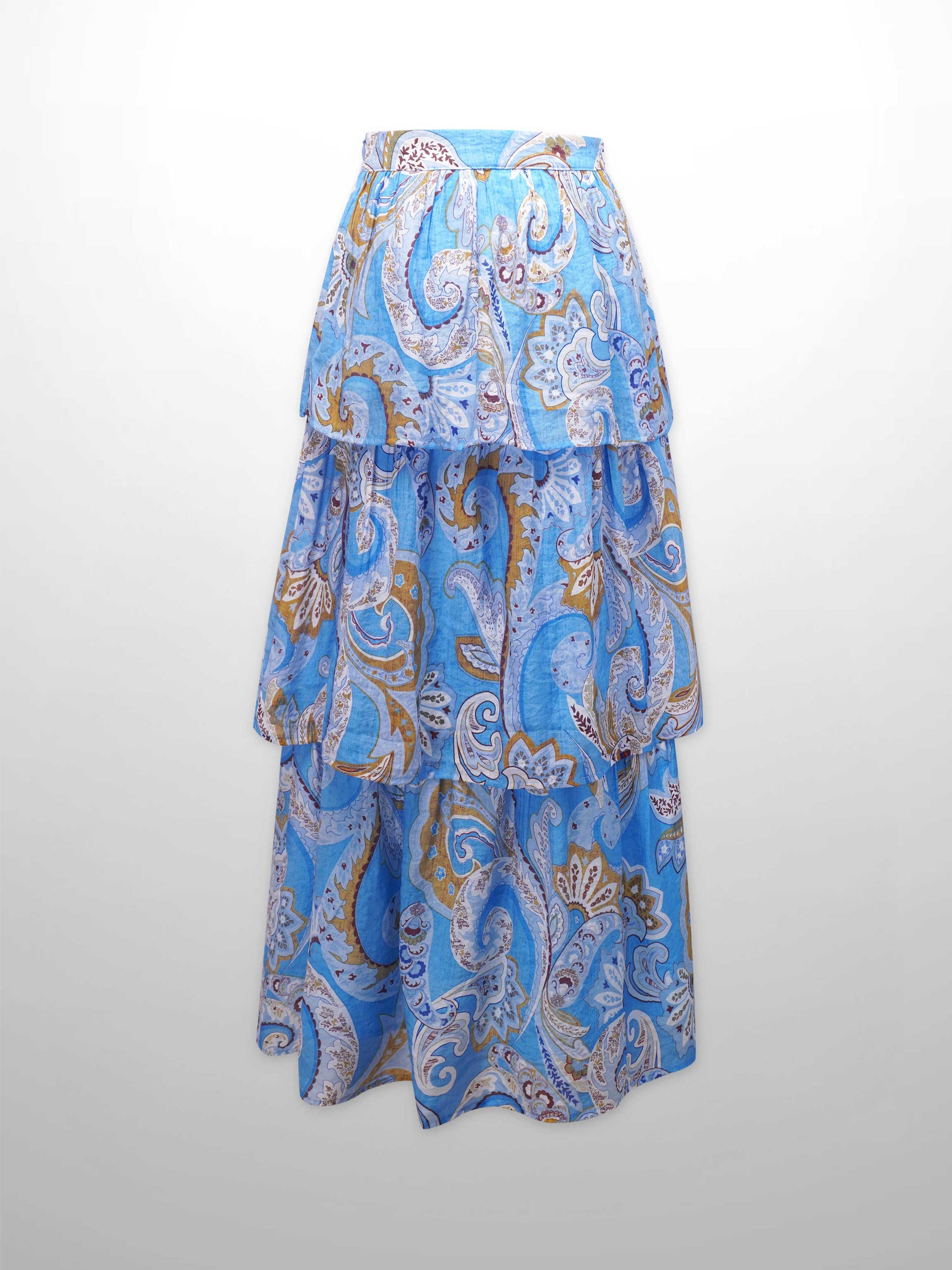 Layered Skirt-Light Blue Paisley-1