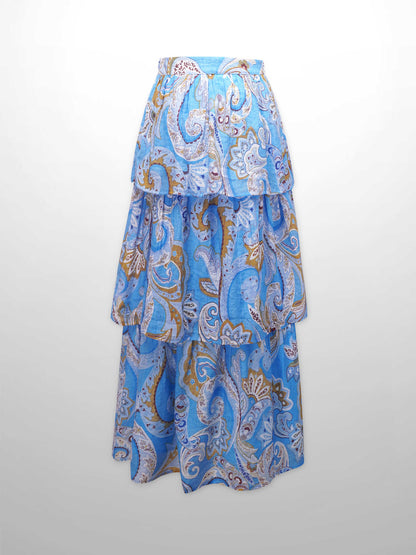 Layered Skirt-Light Blue Paisley-1