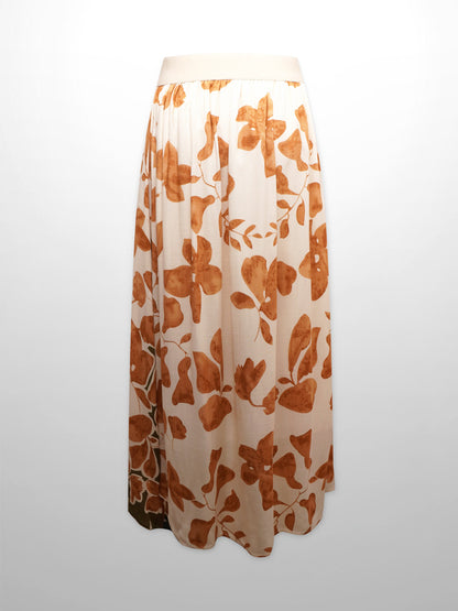 Leather Buckle Skirt-Tan Floral-1