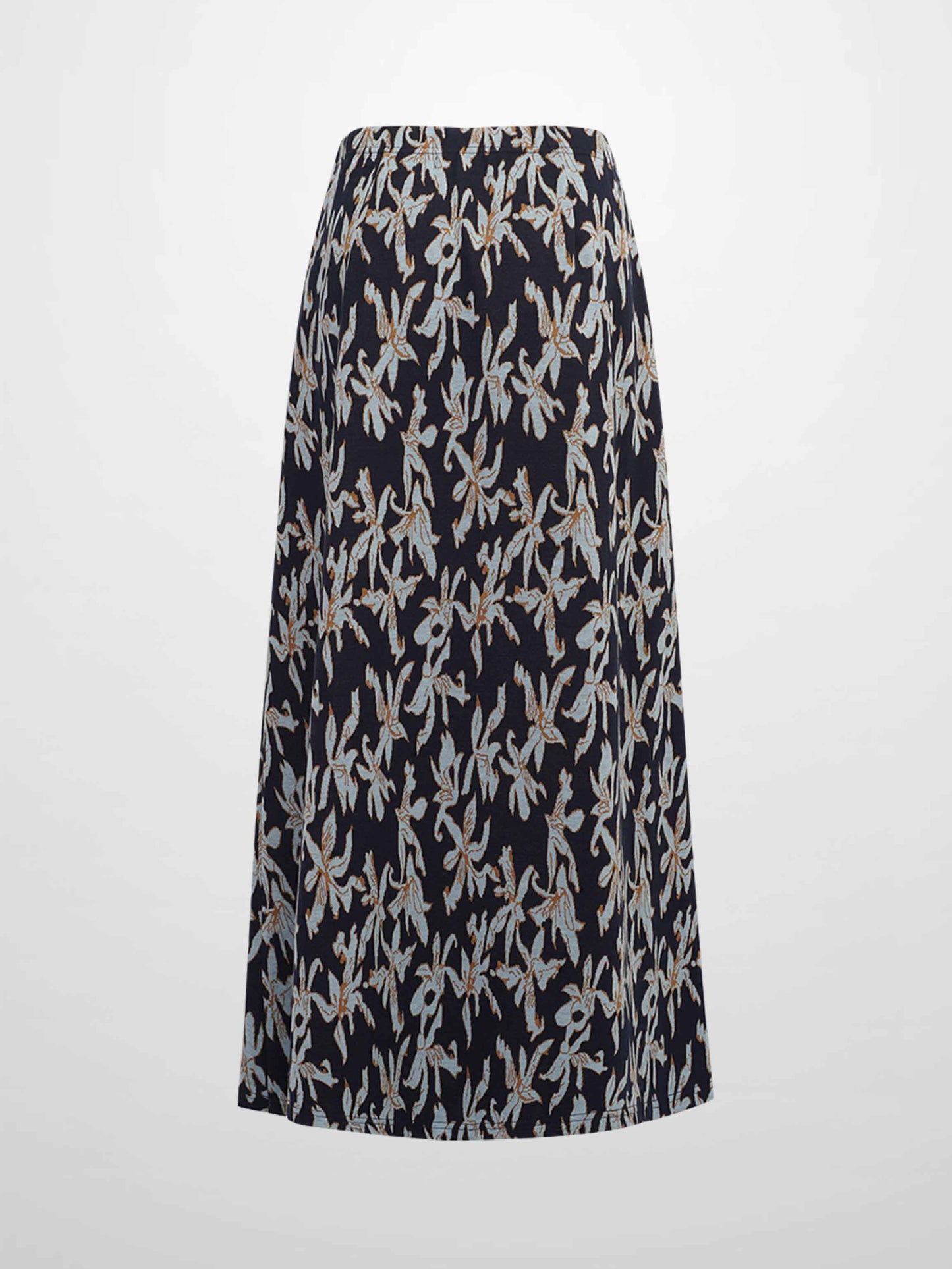 Elastic Waist Maxi Skirt-Blue Floral-2