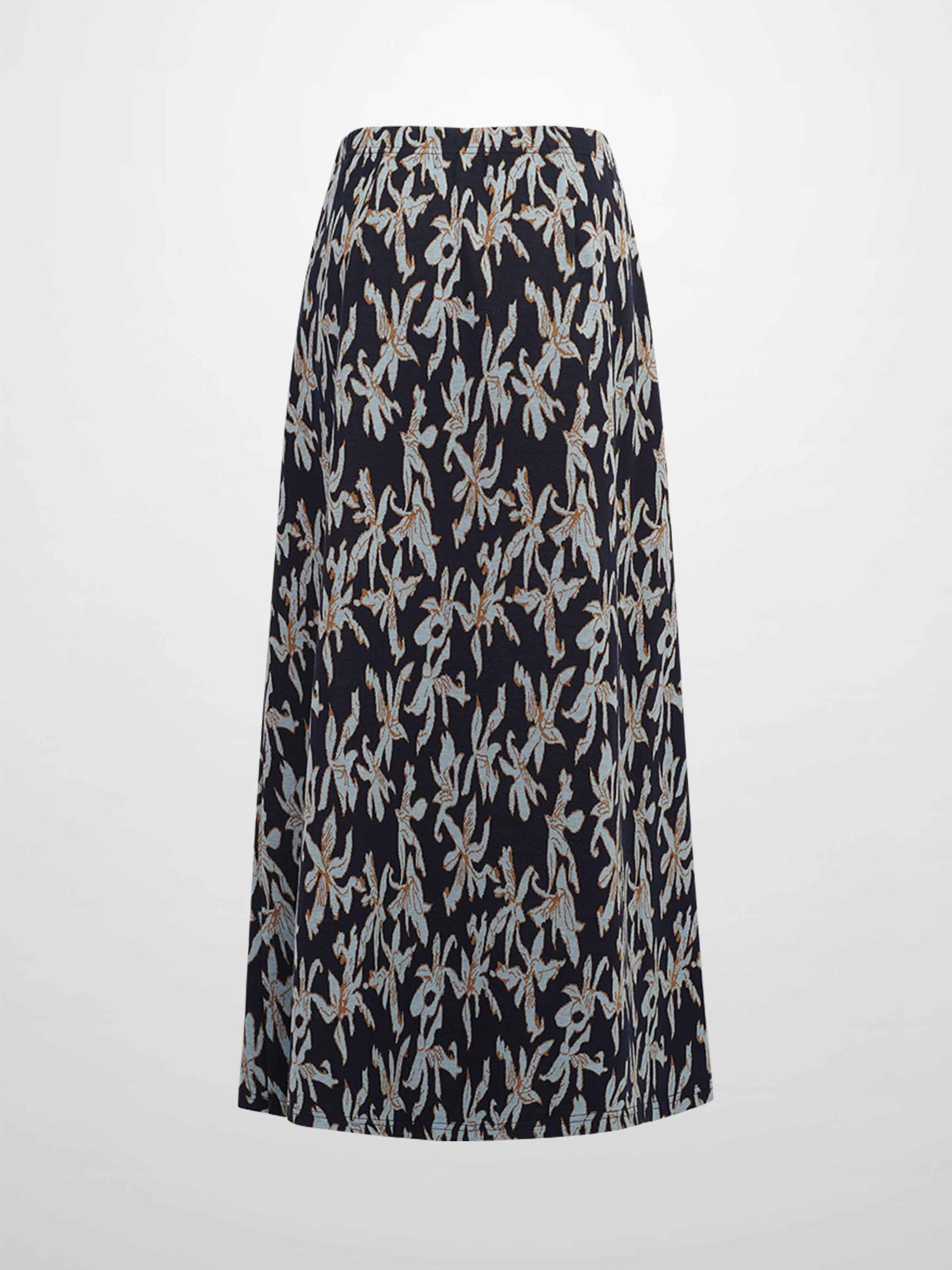 Elastic Waist Maxi Skirt-Blue Floral-2