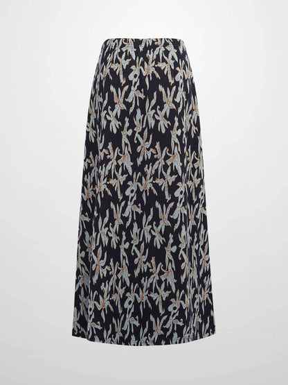 Elastic Waist Maxi Skirt-Blue Floral-2