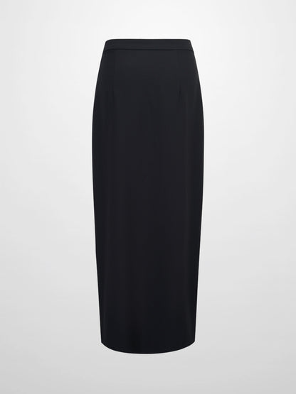 Gold Button Straight Pocket Skirt-Black-2