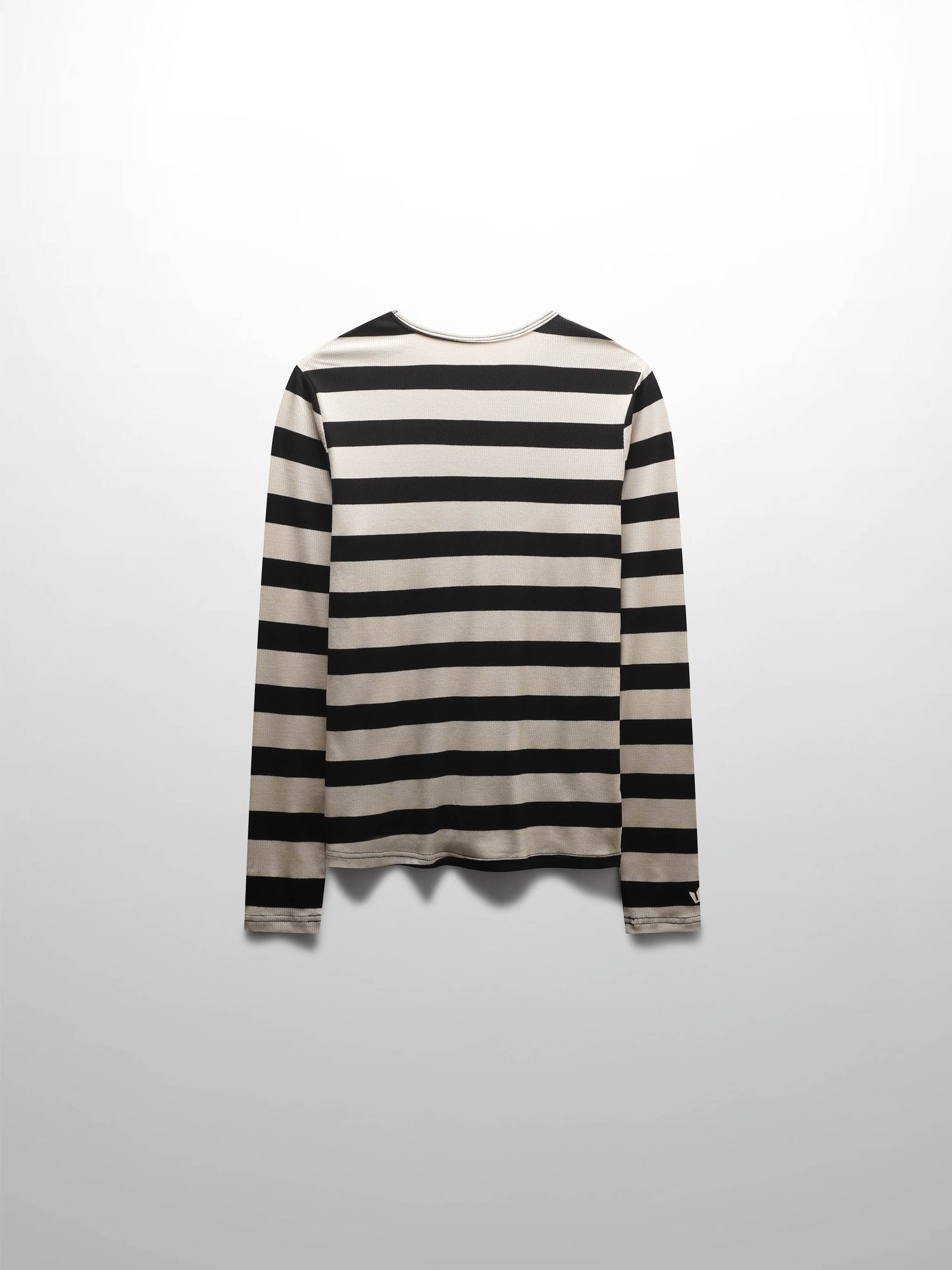 Ribbed Striped High V Tee Long Sleeve-Tan/Black-2