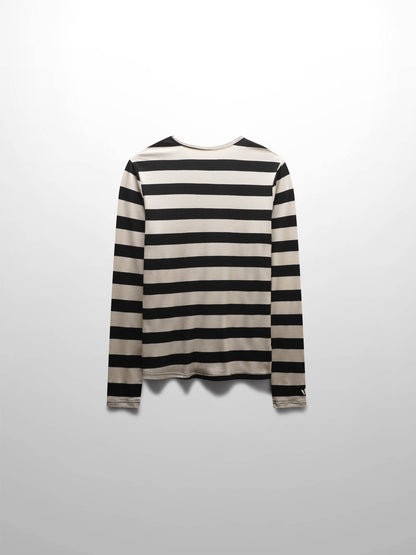 Ribbed Striped High V Tee Long Sleeve-Tan/Black-2