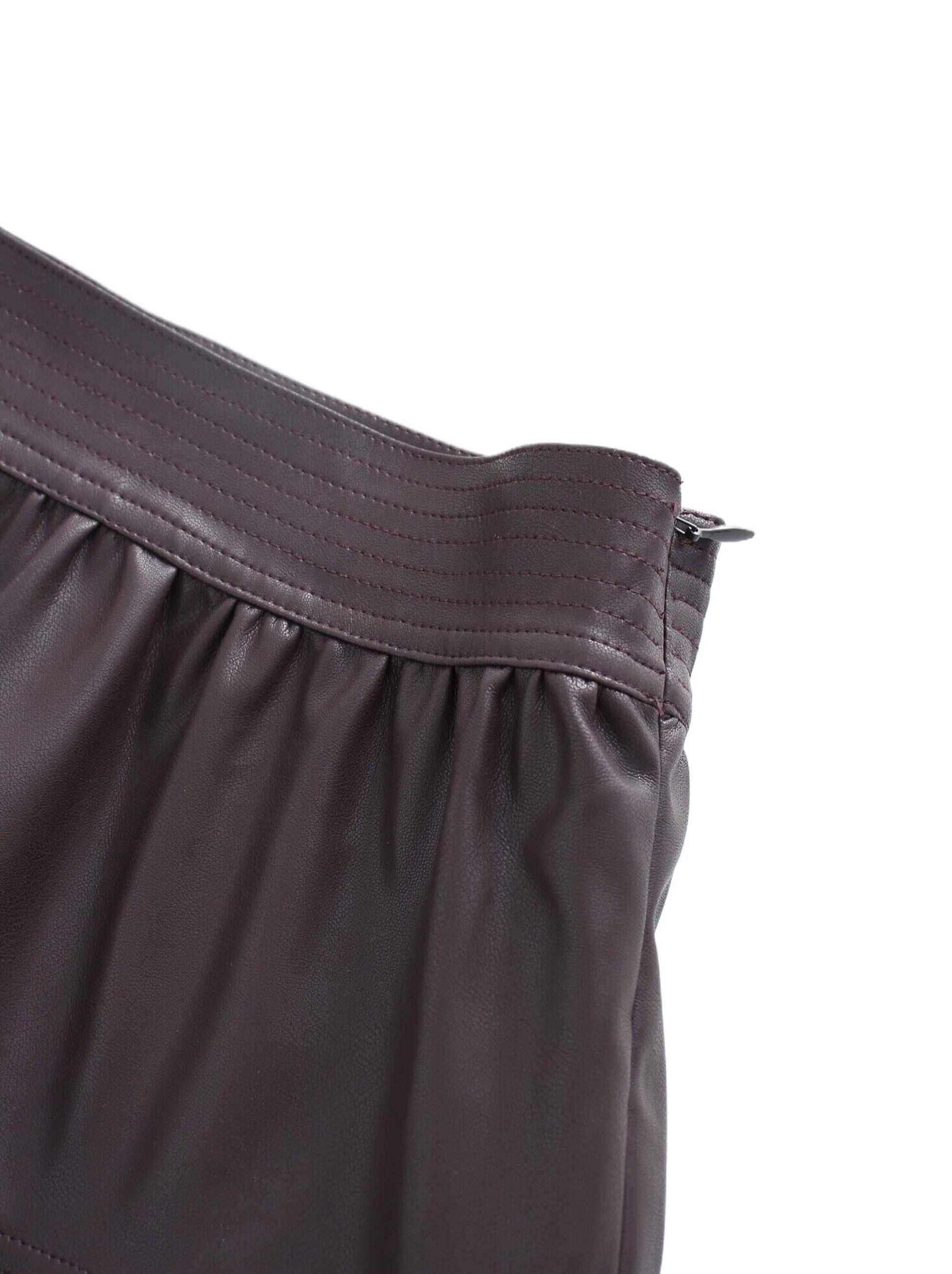 Drop Waist Leather Skirt-Plum-4
