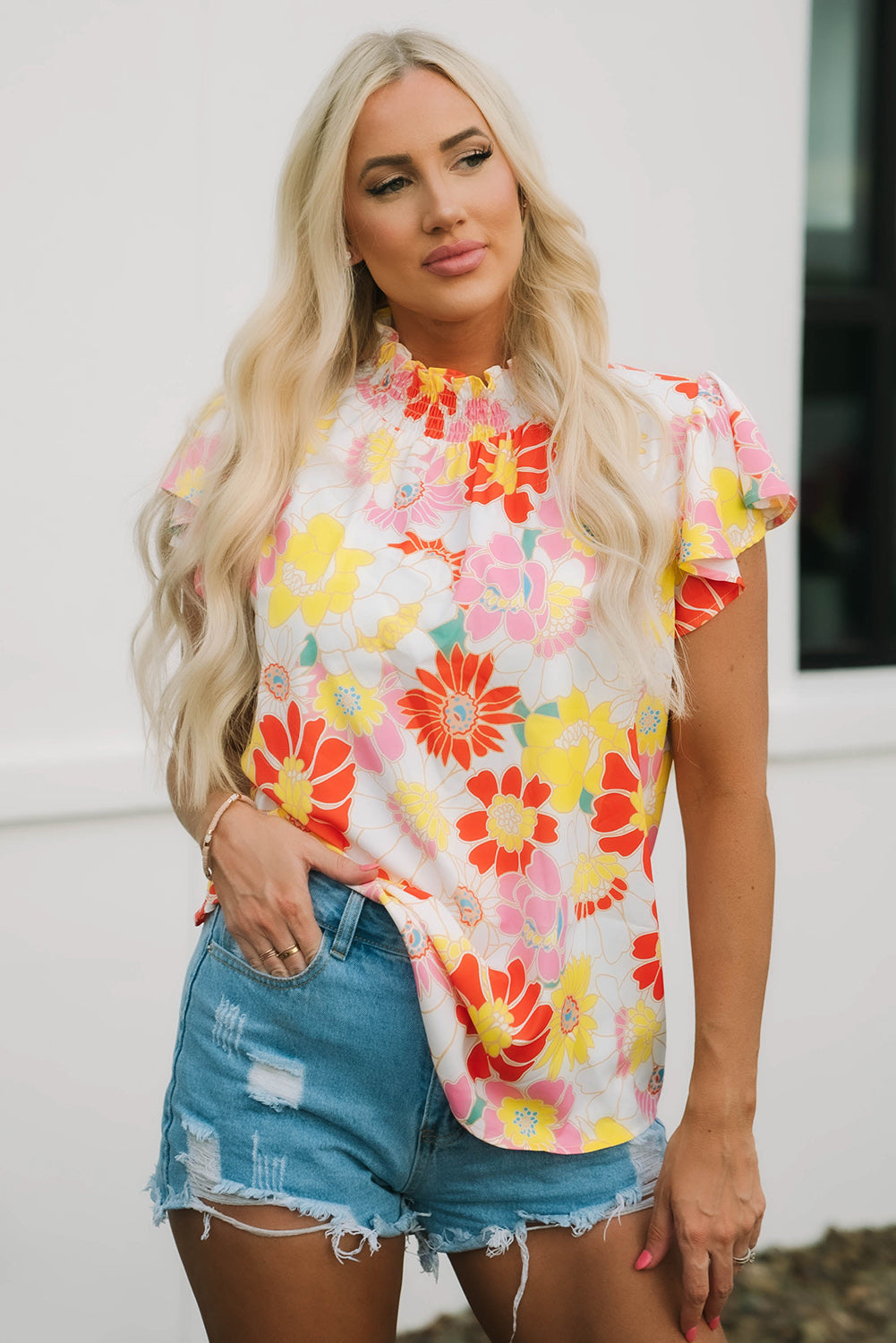 Judith Multicolor Flutter Sleeves Floral Blouse-0