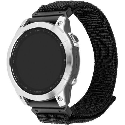 Curea sport din nylon pentru smartwatch Garmin QuickFit 22mm, FIXED, negru (FIXNST2-QF22MM-BK)-0