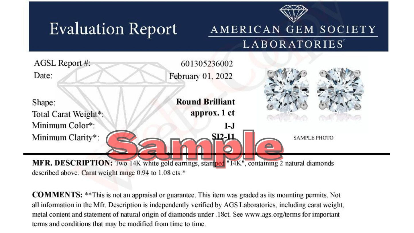 AGS Certified 14K White Gold 1.0 Cttw 4-Prong Set Brilliant Round-Cut Solitaire Diamond Push Back Stud Earrings (H-I Color, SI2-I1 Clarity)-2