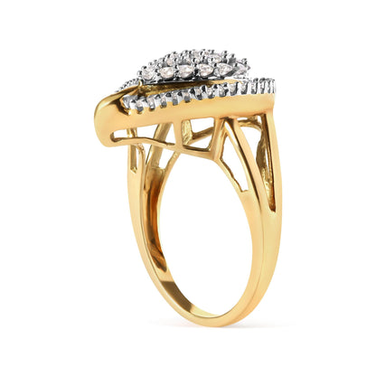 10K Yellow Gold 1 Cttw Round and Baguette Cut Diamond Ballerina Cluster Ring (H-I Color, SI2-I1 Clarity)-2