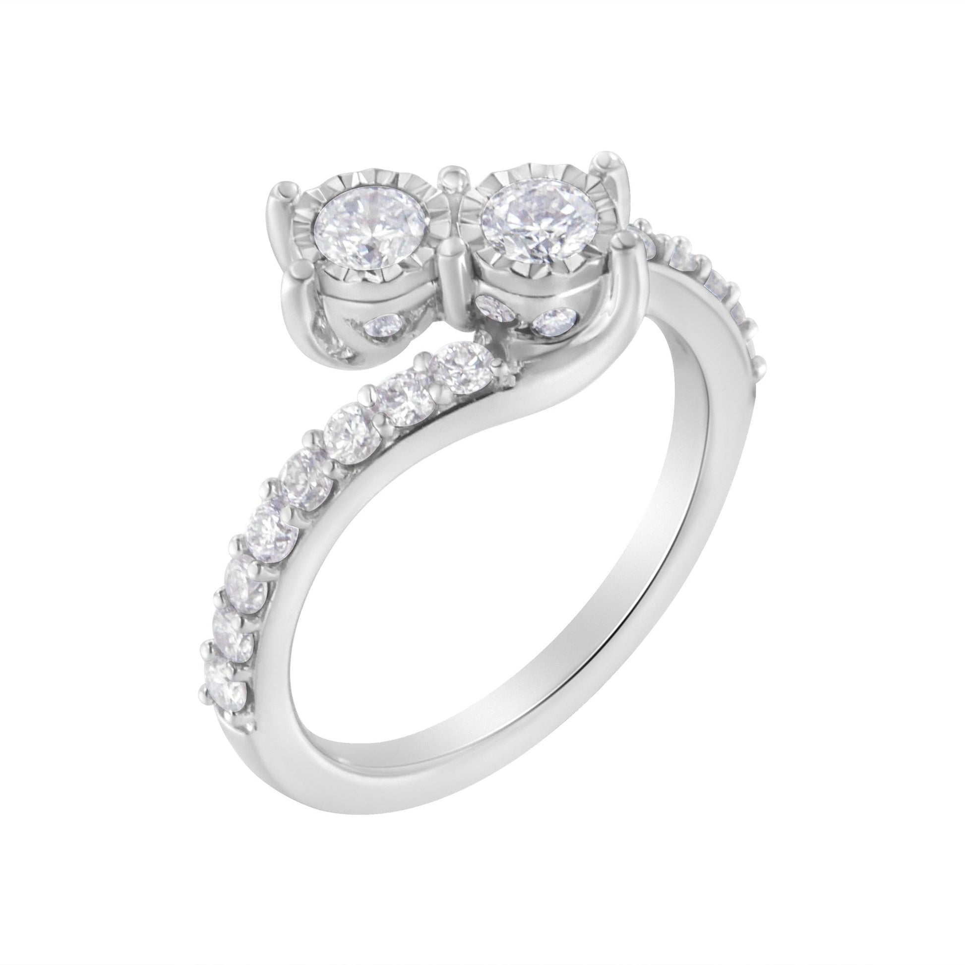 10K White Gold Two-Stone Miracle-Set Diamond Bypass Ring (1 Cttw, H-I Color, I1-I2 Clarity)-2