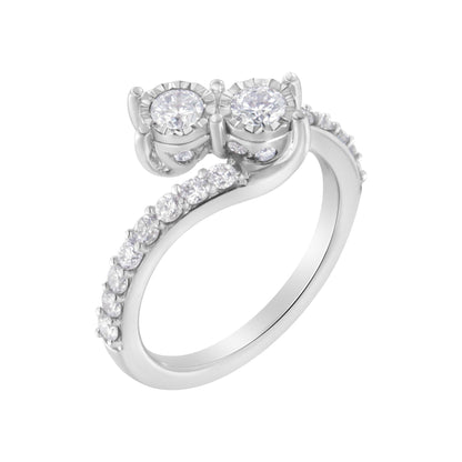 10K White Gold Two-Stone Miracle-Set Diamond Bypass Ring (1 Cttw, H-I Color, I1-I2 Clarity)-2