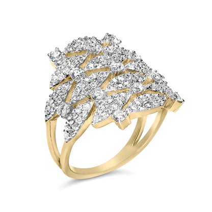 14K Yellow Gold 1.0 Cttw Diamond Geometric Stacked Open Cocktail Ring (I-J Color, I1-I2 Clarity)-2