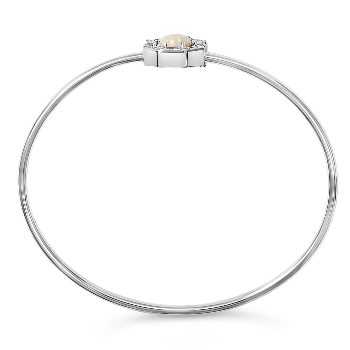 .925 Sterling Silver 7X7MM Created Opal and White Sapphire Halo Bangle Bracelet - 7 Inches-2